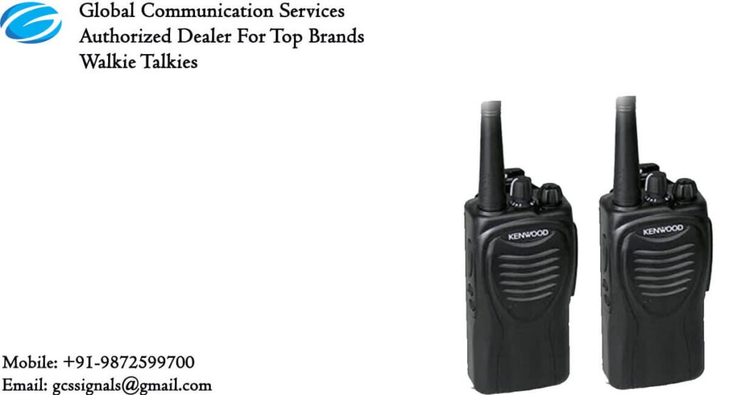 Global Communication Services authorized dealer showcasing professional Kenwood walkie talkie devices