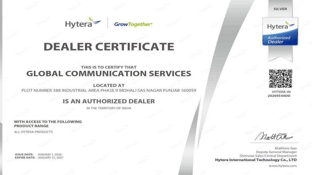 hytera authorized dealer certificate for global communication services